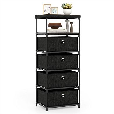 4-Drawer Fabric Storage Cabinet with Wood Top, Metal Frame