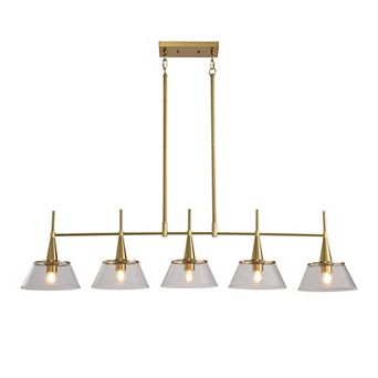 Radiant Gold 5-Light Linear Pendant Light With Seeded Glass For Large Kitchen Islands