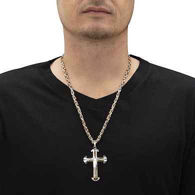 Men's Triple Layer Cross Necklace Two-tone Gold Ion-Plated Stainless Steel 24"