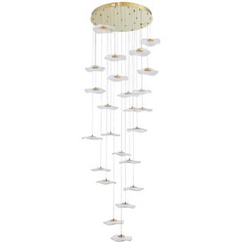 24-Light Modern Gold Dimmable LED Staircase Chandelier, 157" Spiral Lotus Pendant