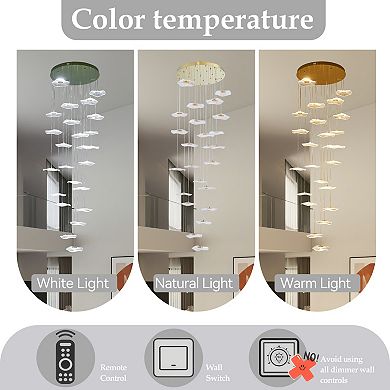 24-Light Modern Gold Dimmable LED Staircase Chandelier, 157" Spiral Lotus Pendant