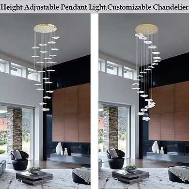 24-Light Modern Gold Dimmable LED Staircase Chandelier, 157" Spiral Lotus Pendant