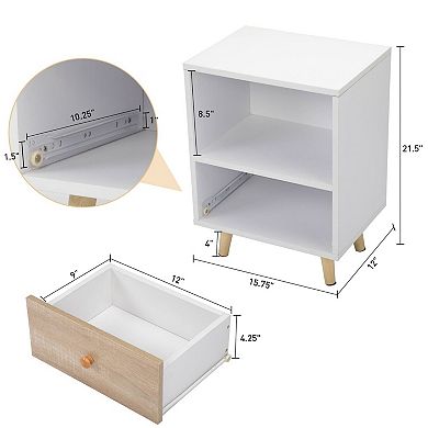 Set of 2 Modern Bedside Cupboards with Drawer and Shelf