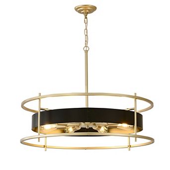 BAOURE Modern Black and Gold 31-Inch 8-Light Round Metal Indoor Chandelier for Dining Rooms