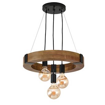 Inviting Rustic Wood Ring 3-Light Chandelier for Everyday Family Dining and Living Rooms