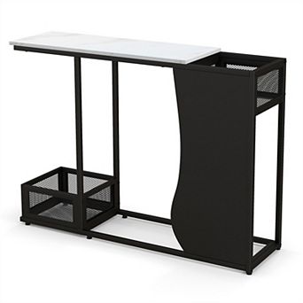 Waterproof Faux Marble Console Table with Metal Frame, Plant Storage