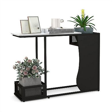 Waterproof Faux Marble Console Table with Metal Frame, Plant Storage