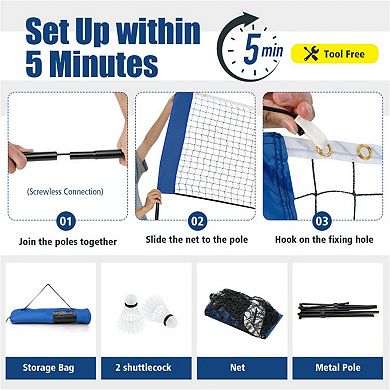 Multi-Sport Adjustable Net Set for Badminton, Volleyball