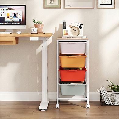 4-Drawer Rolling Storage Cart with Wooden Top and Casters