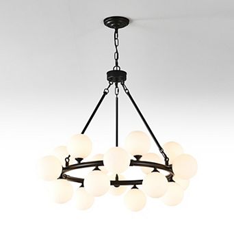 White 32-Inch Wrought Iron 18-Light Modern Farmhouse Wagon Wheel Chandelier With Glass Globes