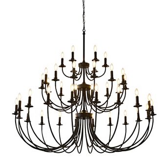 40-Light Extra Large Matte Black Farmhouse Candle Chandelier for High Ceiling Entryway