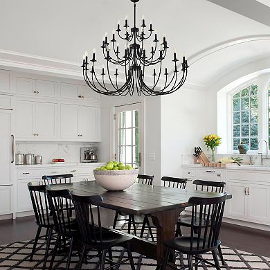 40-Light Extra Large Matte Black Farmhouse Candle Chandelier for High Ceiling Entryway