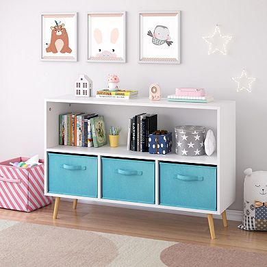 Kids Bookcase with Fabric Drawers and Toy Storage Organizer