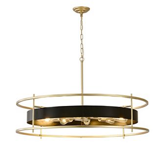 BAOURE Modern Black And Gold Metal 40-Inch 10-Light Round Drum Indoor Ceiling Chandelier