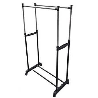 Double Rod Rolling Garment Rack with Lockable Wheels