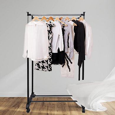 Double Rod Rolling Garment Rack with Lockable Wheels