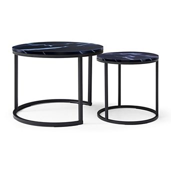 Set of 2 Round Nesting Coffee Tables with Metal Frame