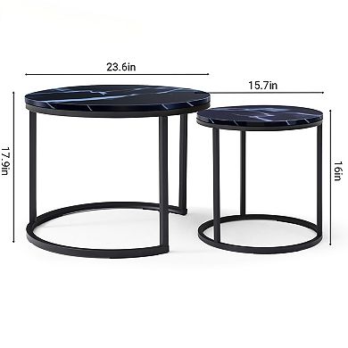 Set of 2 Round Nesting Coffee Tables with Metal Frame