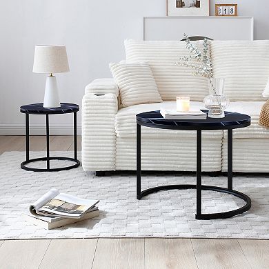 Set of 2 Round Nesting Coffee Tables with Metal Frame