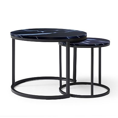 Set of 2 Round Nesting Coffee Tables with Metal Frame