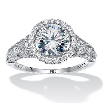 2.86 TCW Round Cubic Zirconia Platinum-Plated Sterling Silver Engagement Ring
