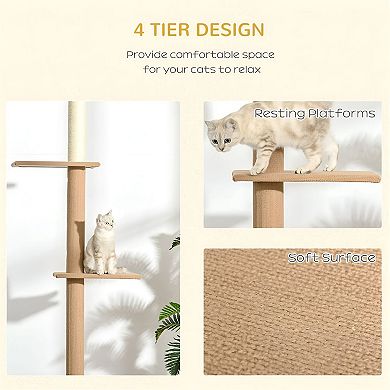 Cat Tower with Adjustable Height, Carpeted Scratching Pillar and Jump Platforms