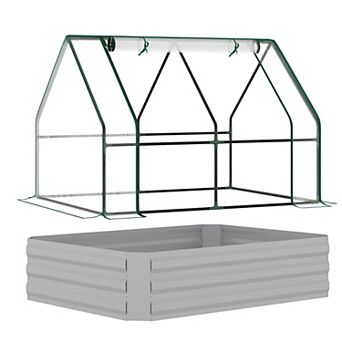Backyard Raised Planter Box with Greenhouse Cover for Vegetables and Herbs