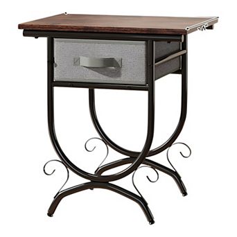 Living Room Side Table with Storage Drawer, Metal Frame, and Rustic Design - Black and Grey