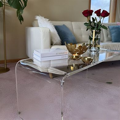 39 inch U-Shaped Acrylic Side Table, Clear Modern Nightstand or End Table