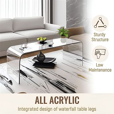 39 inch U-Shaped Acrylic Side Table, Clear Modern Nightstand or End Table