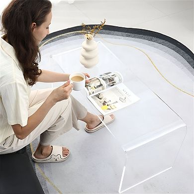 39 inch U-Shaped Acrylic Side Table, Clear Modern Nightstand or End Table