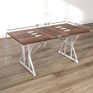 Extendable Rectangular Dining Table with Vintage Wood Top, Home or Office