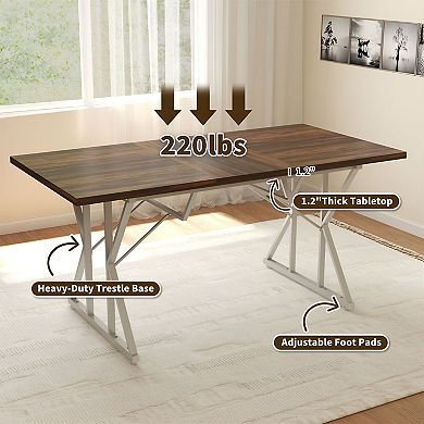 Extendable Rectangular Dining Table with Vintage Wood Top, Home or Office