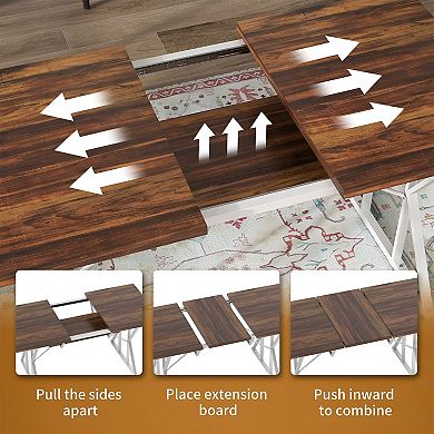 Extendable Rectangular Dining Table with Vintage Wood Top, Home or Office
