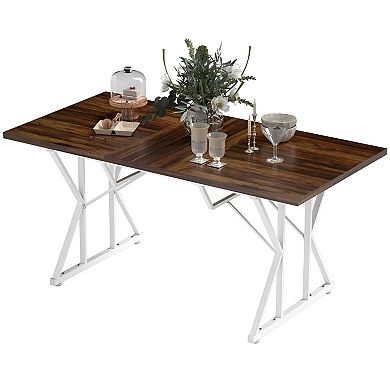 Extendable Rectangular Dining Table with Vintage Wood Top, Home or Office