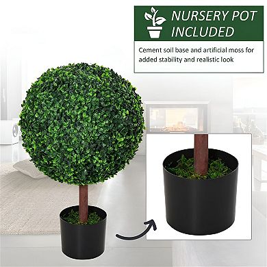 Artificial Boxwood Plant Faux Greenery Tree with Pot for Indoor Outdoor Décor