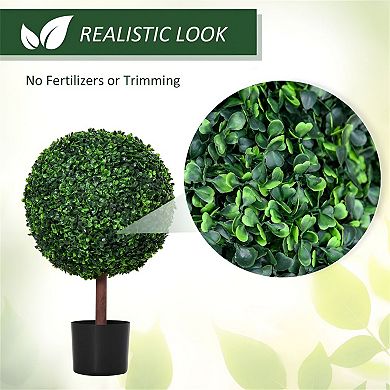 Artificial Boxwood Plant Faux Greenery Tree with Pot for Indoor Outdoor Décor
