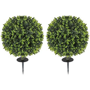 Artificial Eucalyptus Ball Topiary Plants Set of 2 with Ground Stake for Garden Planters