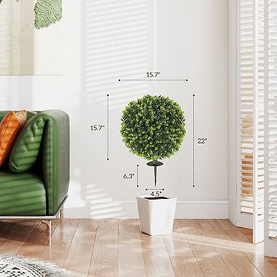 Artificial Eucalyptus Ball Topiary Plants Set of 2 with Ground Stake for Garden Planters