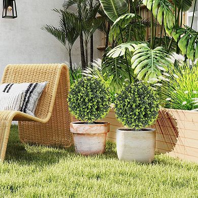 Artificial Eucalyptus Ball Topiary Plants Set of 2 with Ground Stake for Garden Planters