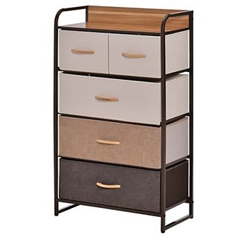 5-Bin Storage Dresser for Laundry, Living Room, Entryway, Closet, or Playroom - Brown, Beige