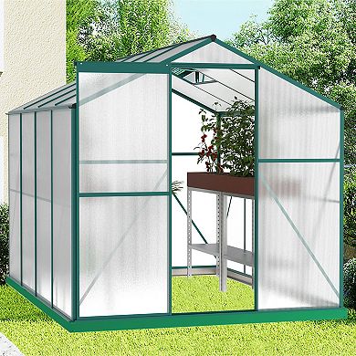 Backyard Walk-In Greenhouse with Sliding Door, Polycarbonate Panels, Aluminum Frame