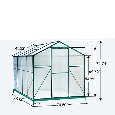 Backyard Walk-In Greenhouse with Sliding Door, Polycarbonate Panels, Aluminum Frame