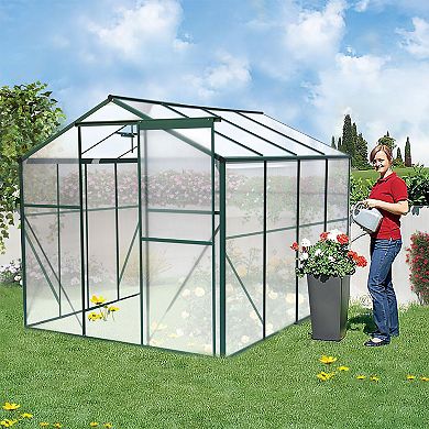Backyard Walk-In Greenhouse with Sliding Door, Polycarbonate Panels, Aluminum Frame