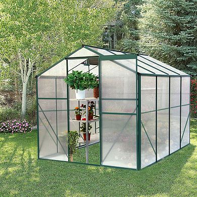 Backyard Walk-In Greenhouse with Sliding Door, Polycarbonate Panels, Aluminum Frame