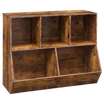 Kids Bookshelf and Toy Storage Unit with Bins, Shelves and Foot Pedal