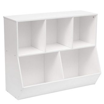 Kids Bookshelf and Toy Storage Unit with Bins, Shelves and Foot Pedal