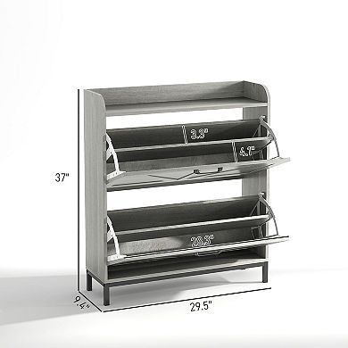 Farmhouse Shoe Storage Cabinet with Flip Drawers, Slim Entryway Organizer