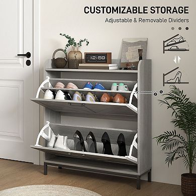 Farmhouse Shoe Storage Cabinet with Flip Drawers, Slim Entryway Organizer