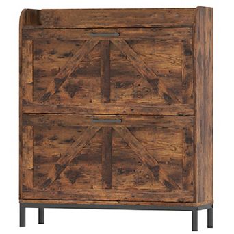 Farmhouse Shoe Storage Cabinet with Flip Drawers, Slim Entryway Organizer